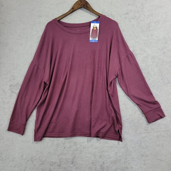 NEW Felina Womens L Oversized Long Sleeve Top Burgundy - Picture 1 of 7